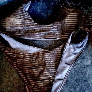 Navy Blue striped bikini. New size Large